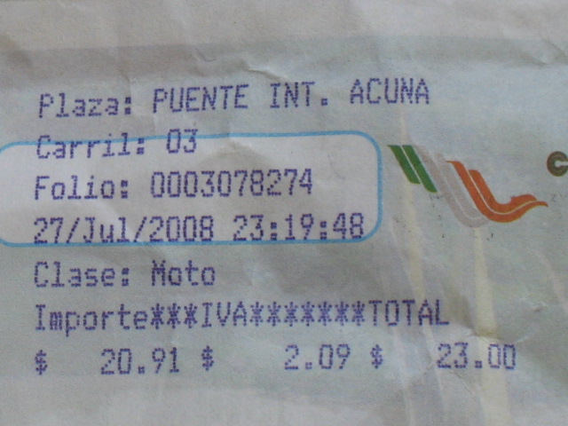 Toll Receipt